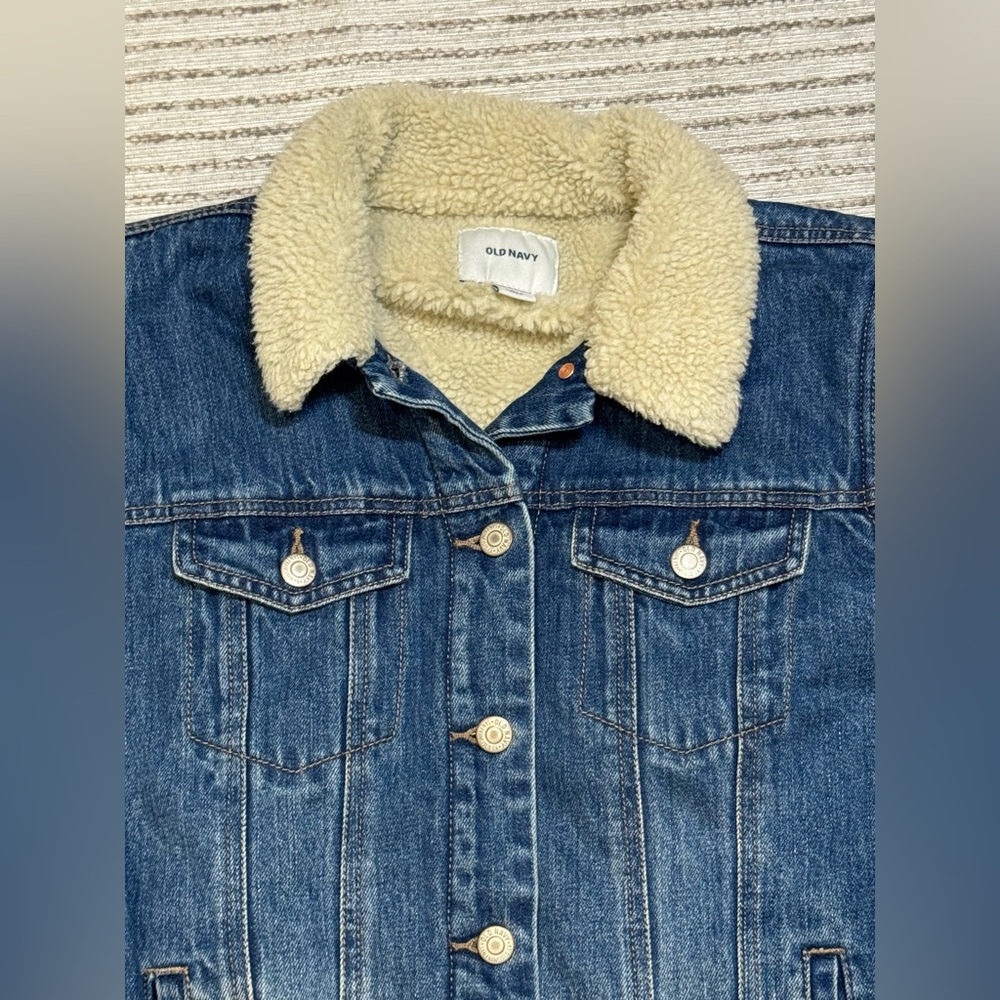 Old Navy Sherpa Lined Denim Jacket Button Front Womens Size Large - Picture 4 of 7